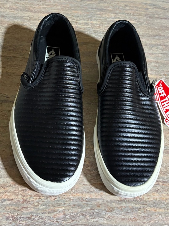 Vans Classic Slip on Moto Leather Unisex Sneakers - in black with Ribbed Details